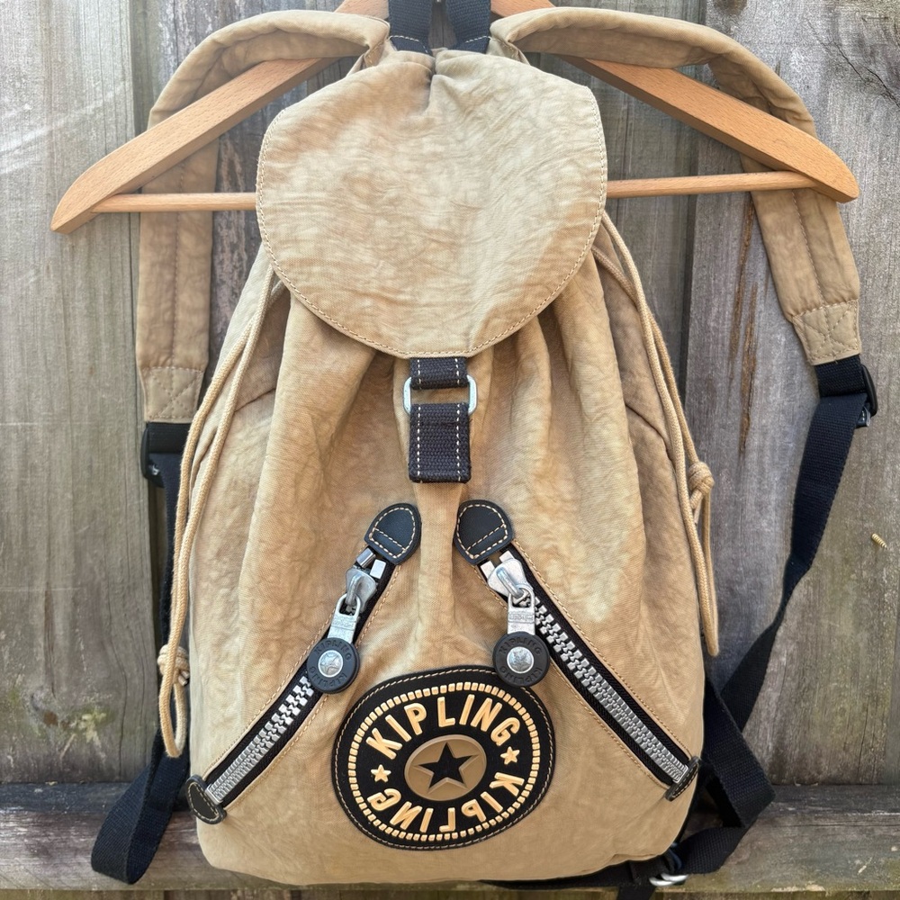 Kipling Beige Drawstring Backpack Rucksack Nylon Unisex